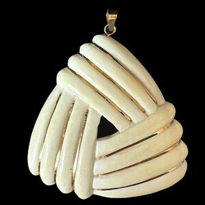 Antique Carved Bovine Bone Pendant 14K 585 Gold Inlay